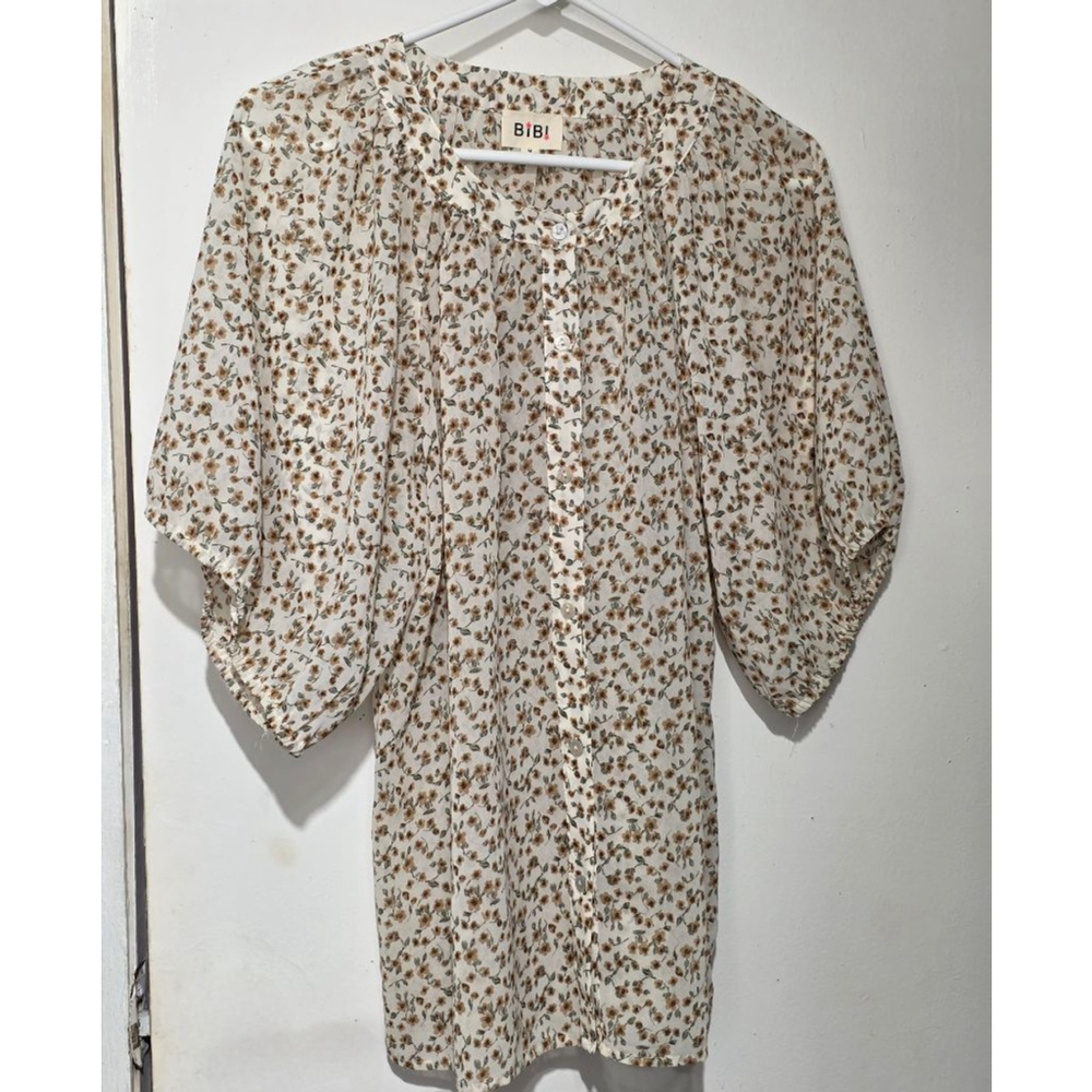 Women's BIBI‎ Floral Blouse Top, Size Unspecified, White & Brown